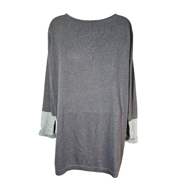 Eileen Fisher XS Gray Tunic Sweater w Matching Scarf Colorblock Sleeves Tencel - Picture 4 of 15